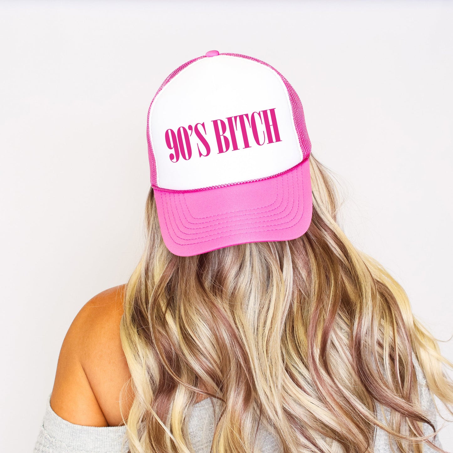 90s Bitch, Sassy, Funny, Bright Pink Snapback Trucker Hat