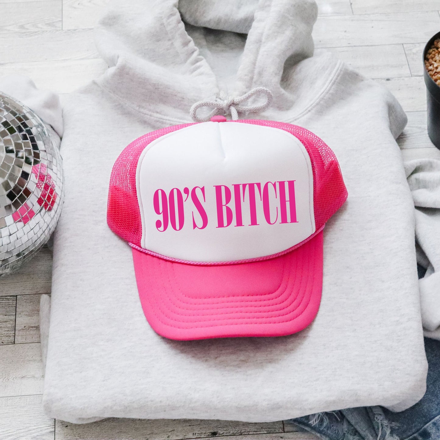 90s Bitch, Sassy, Funny, Bright Pink Snapback Trucker Hat