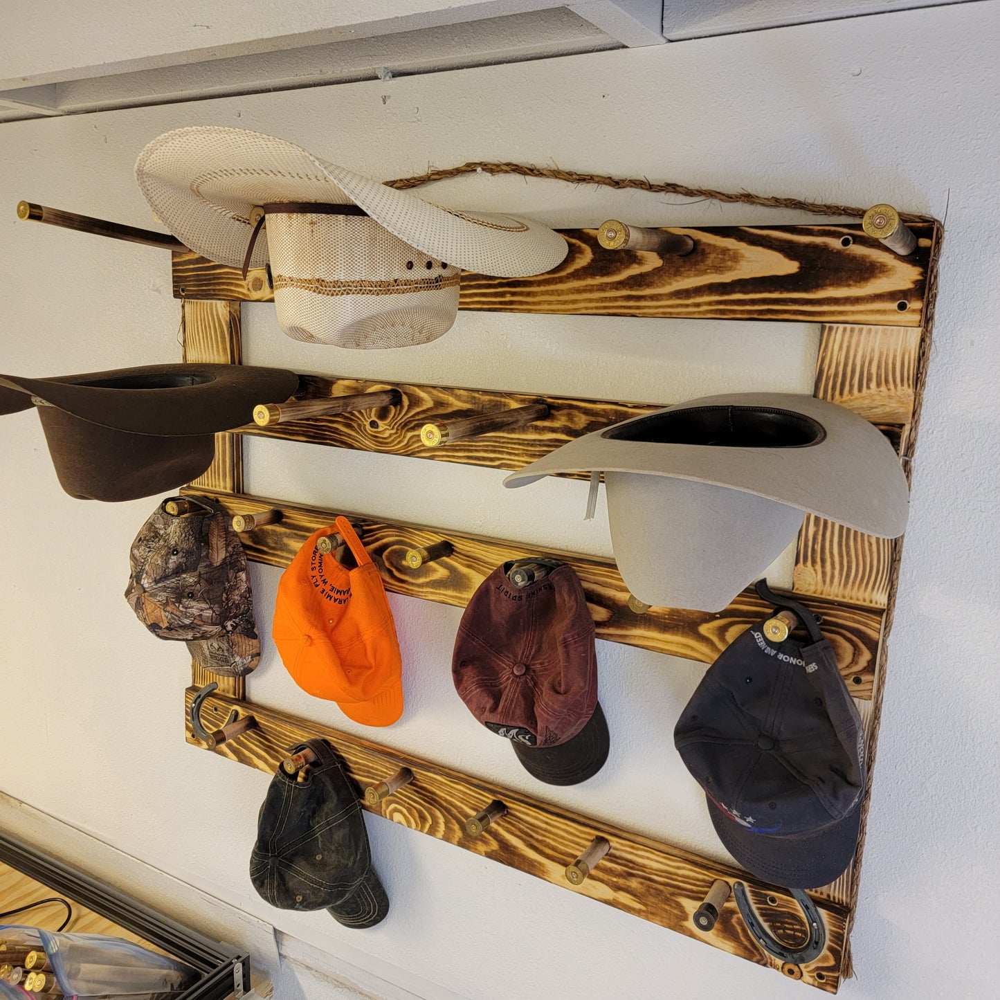 6 Cowboy Hat Rack | Cowboy Hat Holder |  with 13 Gimmee Cap pegs | Rustic Western Hat Display | Handcrafted Wooden Organizer | Space-Saving Home Decor | Made in USA