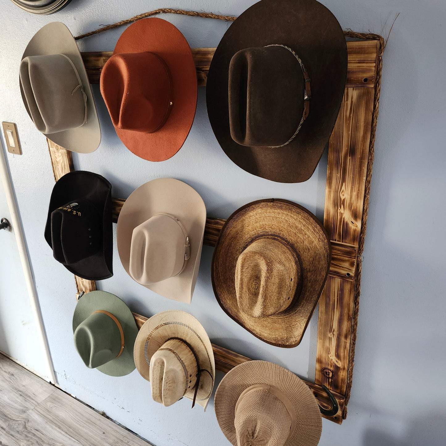 9 Cowboy Hat Rack | Cowboy Hat Holder | Rustic Western Hat Display | Handcrafted Wooden Organizer | Space-Saving Home Decor | Made in USA