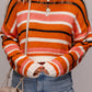 Stripe Drop Shoulder Cropped Fall Orange and Black Sweater