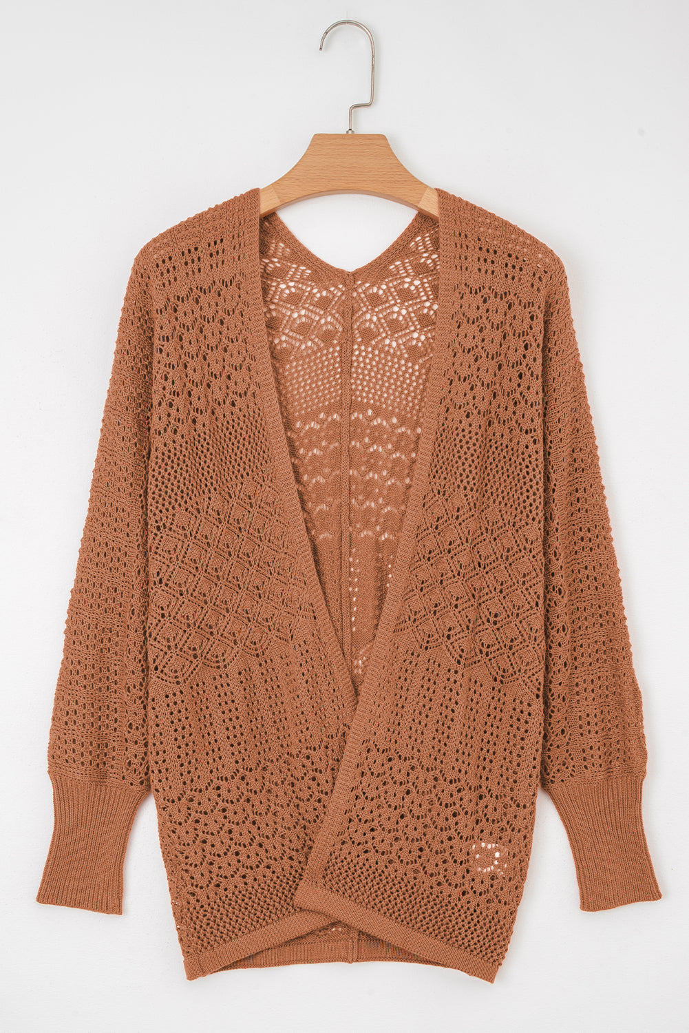 Redwood Burl Mix Pattern Hollow Knit Open Front Cardigan