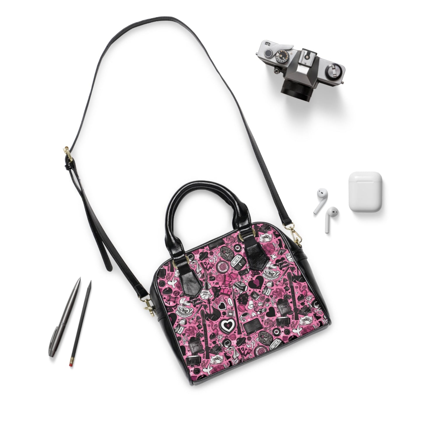 Hearts In Black Handbag