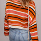 Stripe Drop Shoulder Cropped Fall Orange and Black Sweater