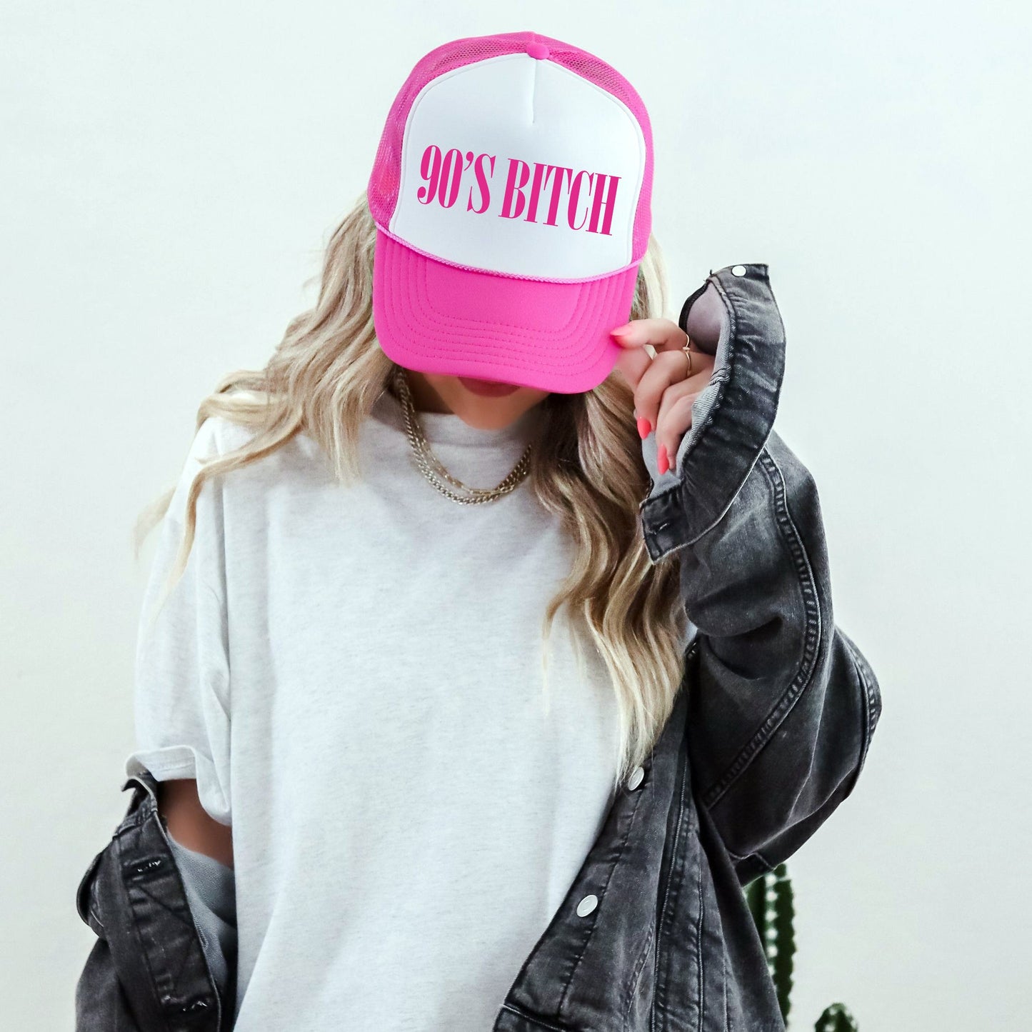 90s Bitch, Sassy, Funny, Bright Pink Snapback Trucker Hat