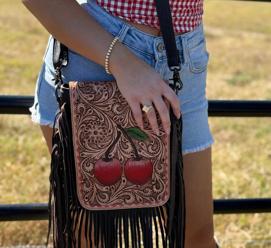 Cherry Crush Tooled Leather Purse