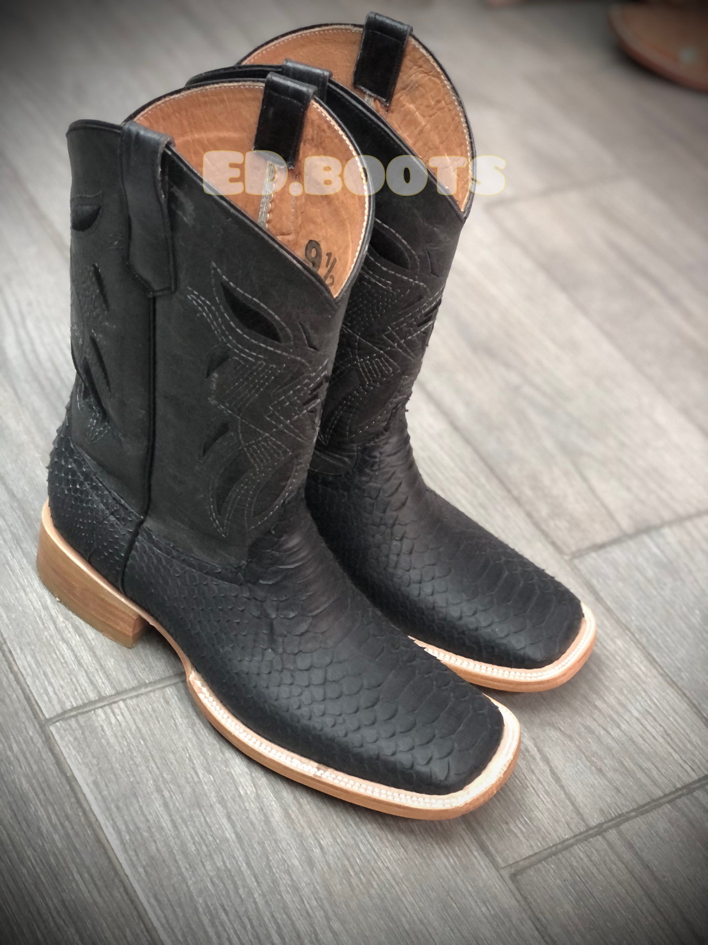 Men’s mate black python boots by EDboots