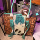 Turquoise Cowhide & Tooled Leather Tote Bag