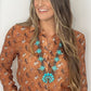 Huge Double Strand Faux Turquoise Squash Blossom Statement Necklace -  32 inch + 3