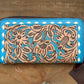 Western wallet zipper closure tooled floral leather turquoise details by Double B Wild Rags