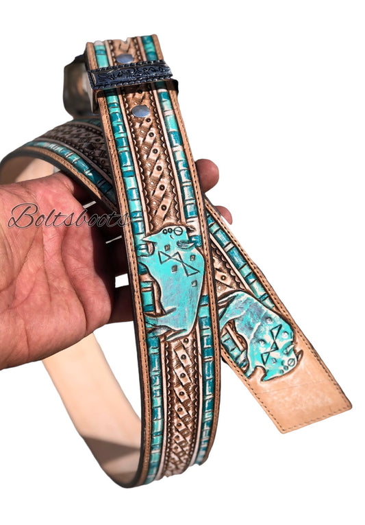 Buffalo B handtooled belt by Boltsbootsbrand