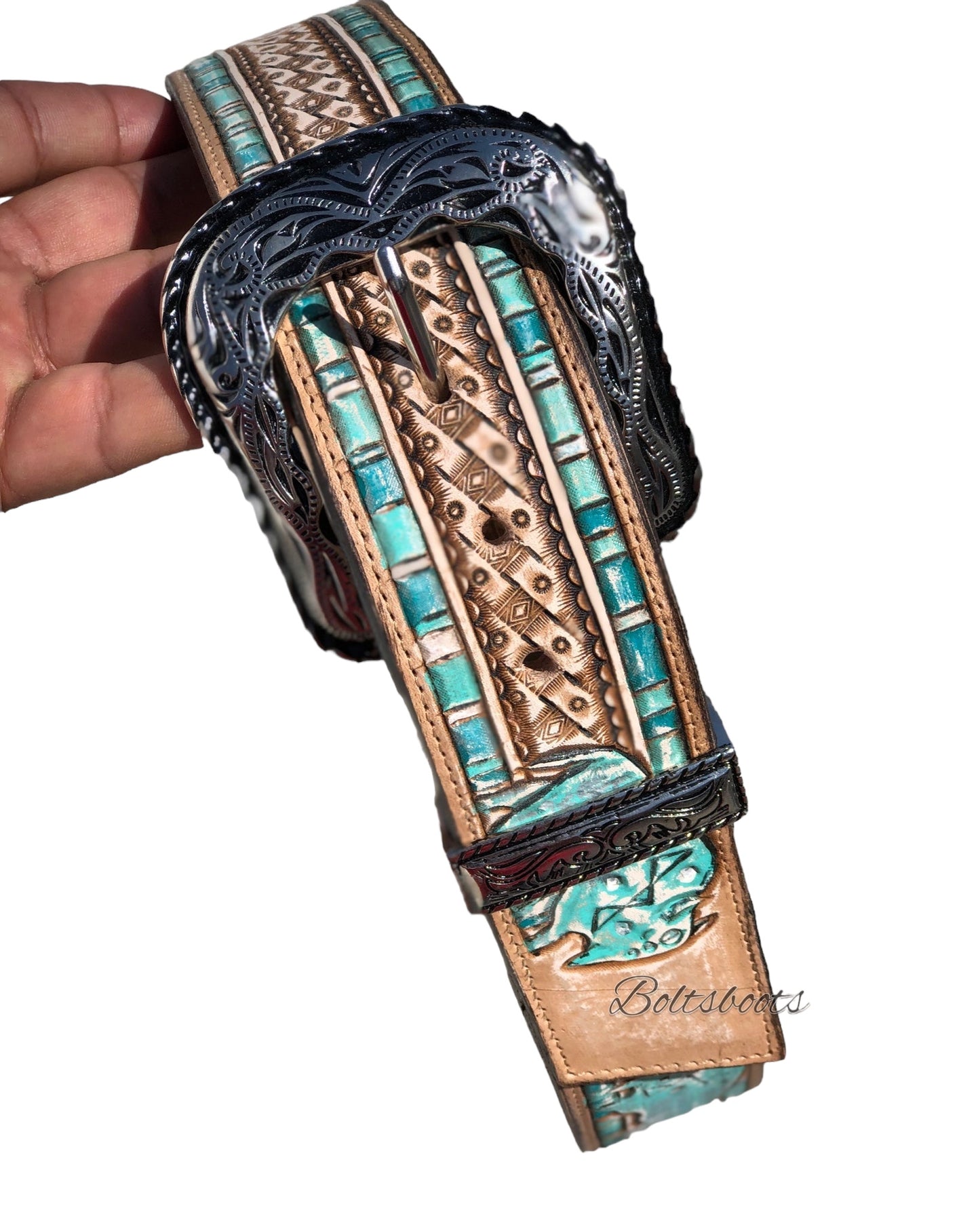 Buffalo B handtooled belt by Boltsbootsbrand