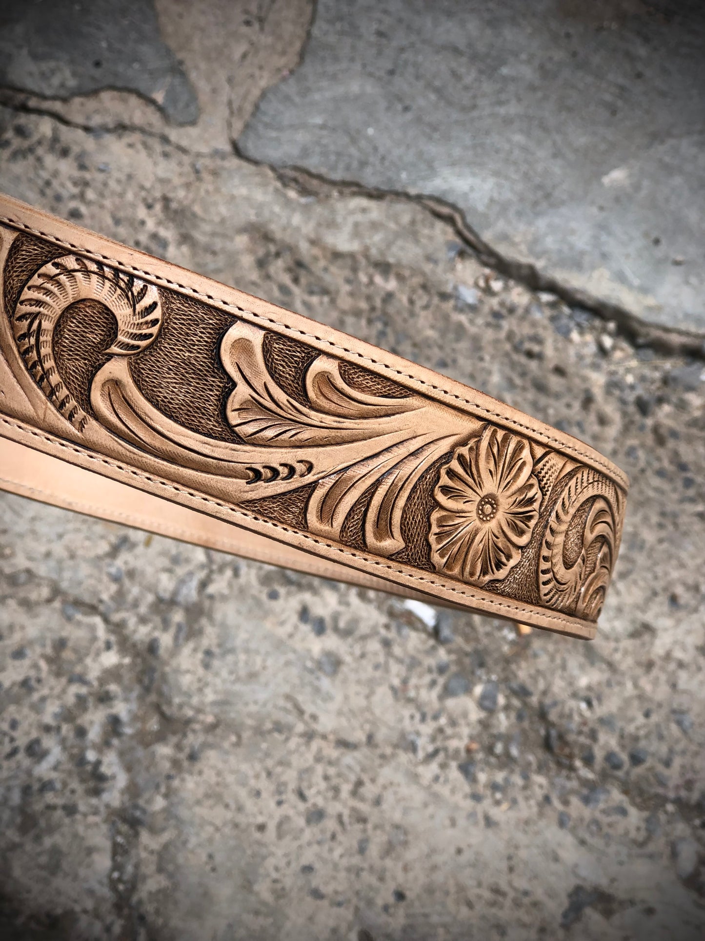 Natural handtooled belt